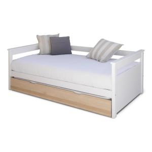 Cama nido con 2 colchones madera maciza  blanco y madera 80…