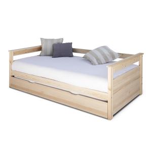 Cama nido con 2 colchones madera maciza  natural 90x200 cm