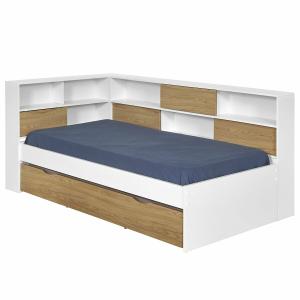 Cama nido con colchones blanco y madera 90x190 cm