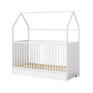 Cama para niños 140x70 cm de madera blanca con cajón