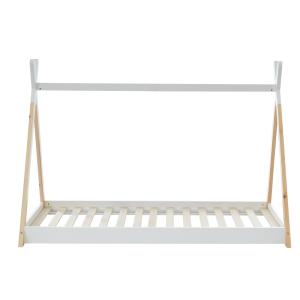 Cama tipi infantil blanca y pino macizo 90x190 incluido som…