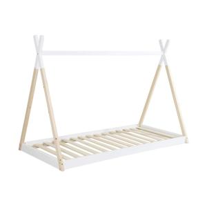 Cama tipi infantill de pino natural con base, 90cm, blanco