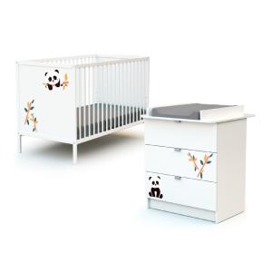 Cama y cambiador para bebé panda madera blanco alba
