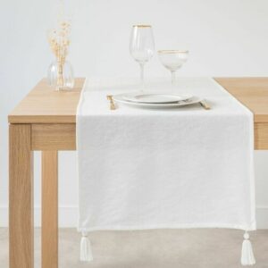 Camino de mesa de tejido jacquard de algodón color crudo 48…