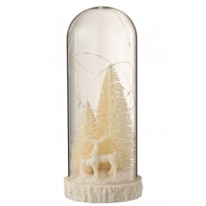 Campana alta led ciervos cristal/resina blanco alt. 28 cm