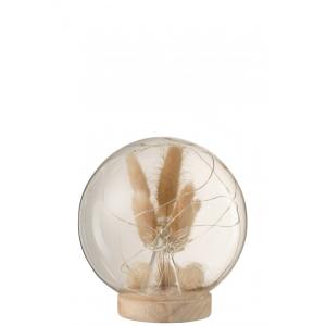 Campana bola led ángel cristal/madera natural alt. 16 cm