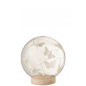 Campana bola led mariposas cristal/madera blanco/natural Al…