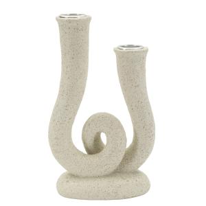 Candelabro de metal color crema cm 12x7x20