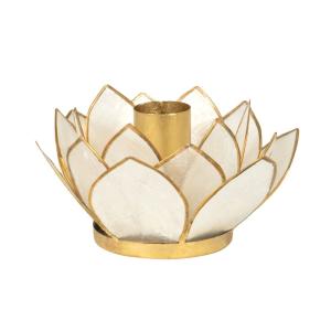 Candelero de flor de loto de nácar y metal blanco y dorado
