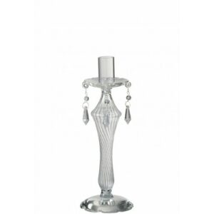 Candelero perlas vidrio claro Alt. 24 cm