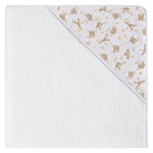 Capa de baño bebe con capucha. 100% algodón francia beige