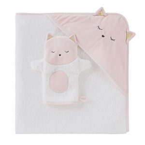 Capa de baño para bebé de algodón blanco con cabeza de gato…
