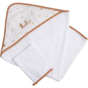 Capa y guante de baño de algodón blanco