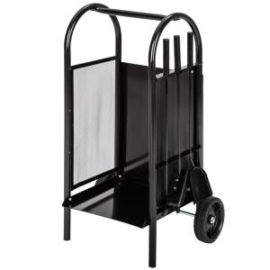 Carrito de acero para leña con pala, atizador y escobilla,…