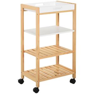 Carrito de cocina 40x30x76 cm blanco, madera natural