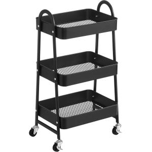 Carro de 3 niveles de 41,4 x 30,7 x 77,5 cm de color negro