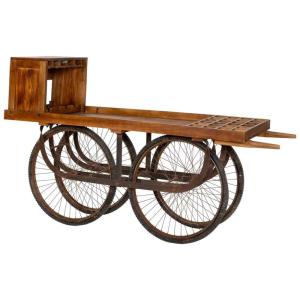 Carro expositor botellero de madera marrón 180x60x91h cm