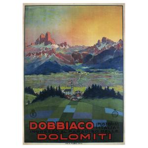 Cartel Turístico Vintage Dobbiaco Dolomiti cm. 50x70