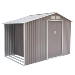 Caseta de jardín con leñero de 6,53 m² en acero gris