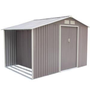 Caseta de jardín con leñero de 8,72 m² en acero gris