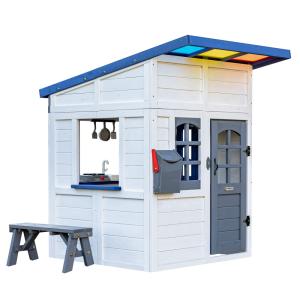 Casita con techo colorido, cocina y banco, 163cm, Blanco
