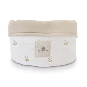 Cesta almacenaje infantil redonda estampado hojas beige