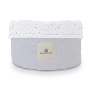Cesta almacenaje infantil redonda gris con estrellitas