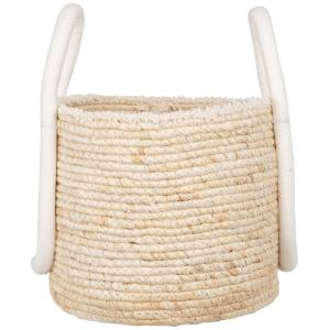 Cesta de algodón y fibra de maíz beige y blanca