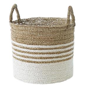 Cesta de fibra natural con tonos blancos d. 45 cm