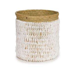 Cesta de hierba y concha natural blanco h40