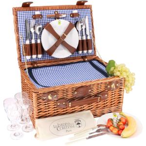 Cesta de picnic de mimbre marly vichy azul 4 para personas