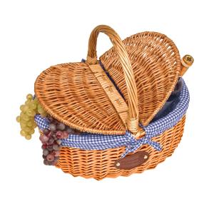 Cesta picnic de mimbre natural campagne vichy azul