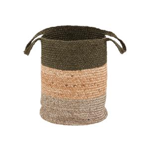 Cesto organizador de yute beige verde y gris h 45 cm