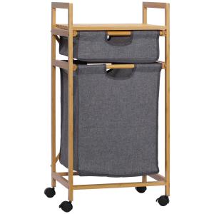 Cesto para ropa 42x35x84.5 cm madera natural y gris