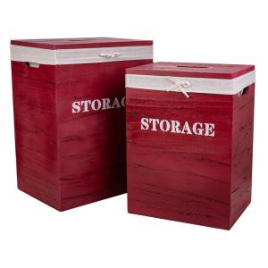 Cestos ropa de madera set 2 piezas Rojo 40x30x54-34x26x47h…