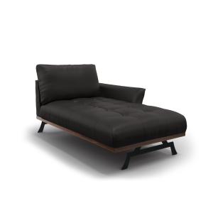 Chaise longue de angulo derecho de cuero auténtico negro