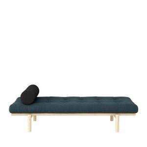 Chaise longue de madera natural y tela - azul grisáceo