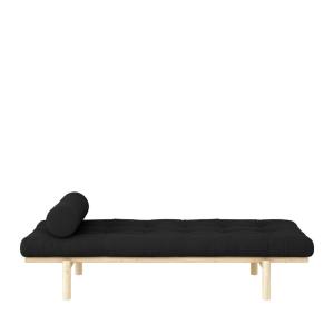 Chaise longue de madera natural y tela - gris