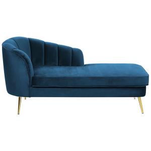 Chaise longue de terciopelo azul marino dorado izquierdo