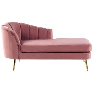 Chaise longue de terciopelo rosa dorado izquierdo