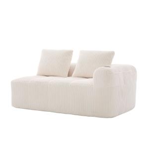 Chaise longue modular de pana con portavasos – Beige