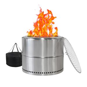 Chimenea exterior con cenicero de acero inoxidable plateado