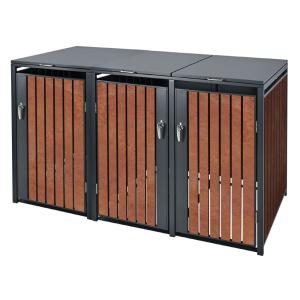 Cobertizo de exterior para 3 cubos basura 200x80x116,3cm ma…