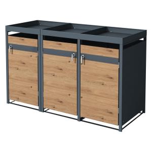 Cobertizo para 3 cubos de basura 240l acero con aspecto rob…
