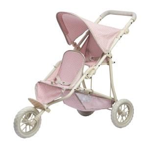 Cochecito doble jogging para muñeca, 75cm, rosa/gris