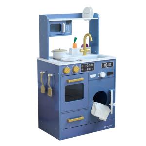 Cocina de juguete de madera con mini huerto, 79 cm, azul