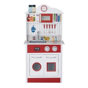 Cocina de madera para niños 92.7 cm, rojo/blanco