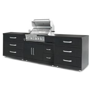 Cocina exterior de 3 piezas con barbacoa negra