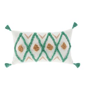 Cojín con estampados étnicos crudos, verdes y coral, 30 x 5…