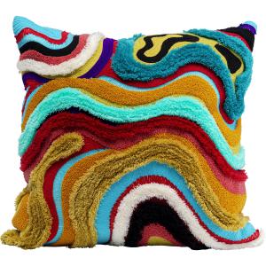 Cojín ondas multicolor de algodón y lana 45x45cm